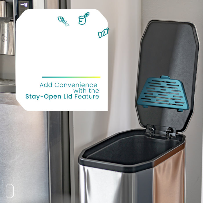 HZL Branded 13 Gallon Stainless Steel Slim Kitchen Trash Can with